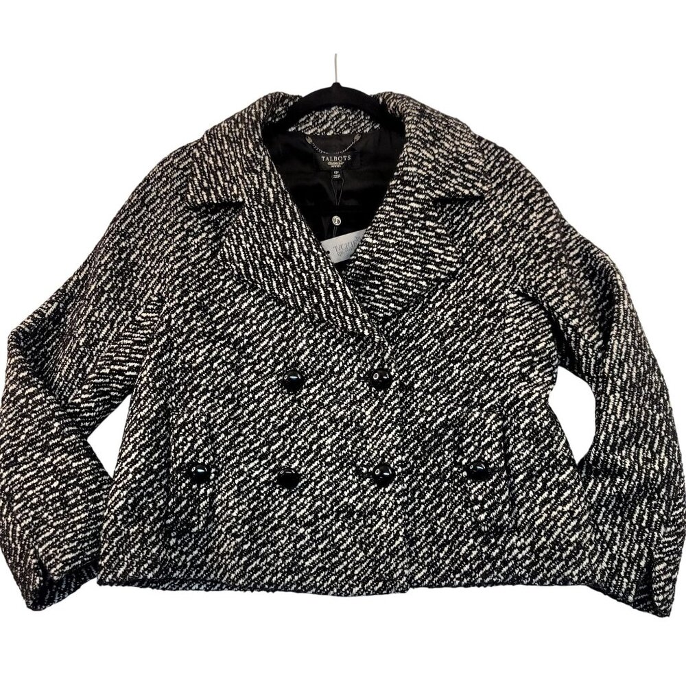Talbots Jackie Fit Tweed Blazer 10P Black White Wool Alpaca Retro Glam Office